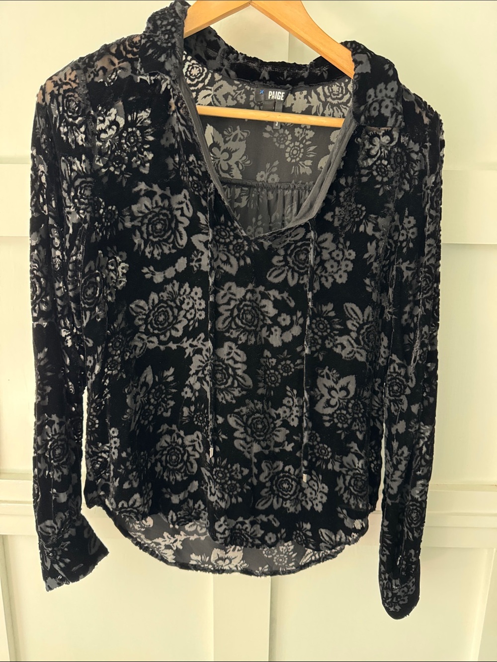 PAIGE Black Floral Burnout Velvet Long Sleeve Top